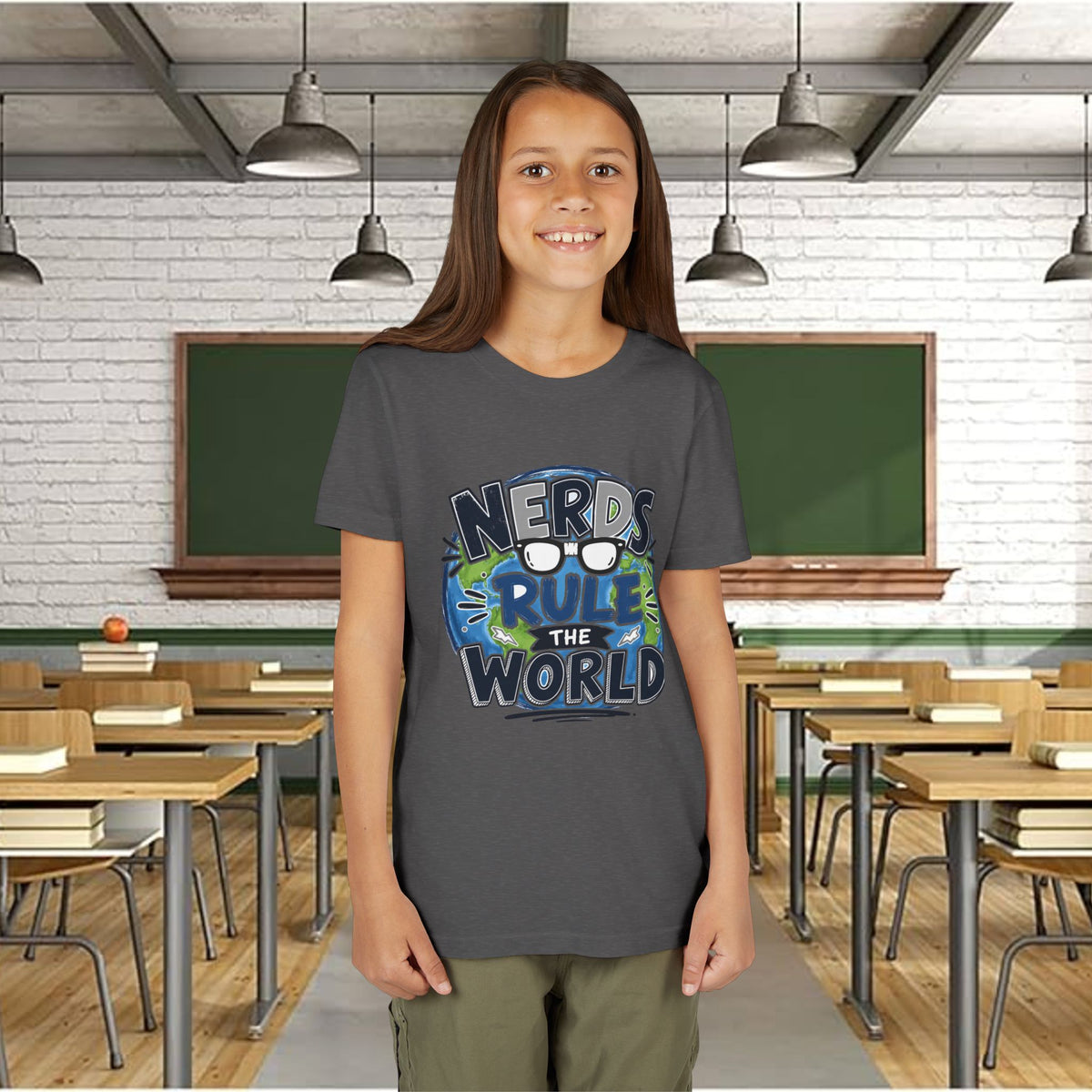 "Nerds Rule the World" Graphic Youth Girls Tee Shirt
