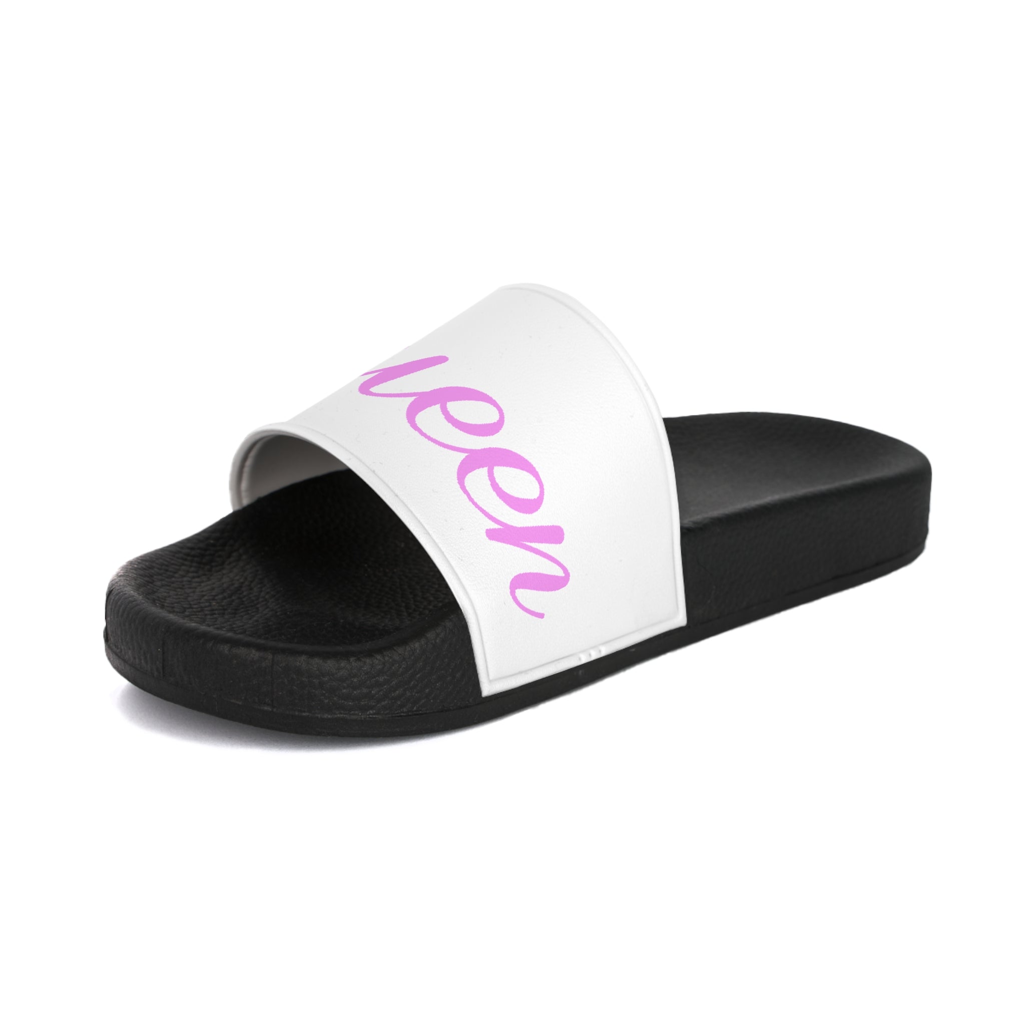 Queen Slide Sandals — Pink Script with Gold Crown