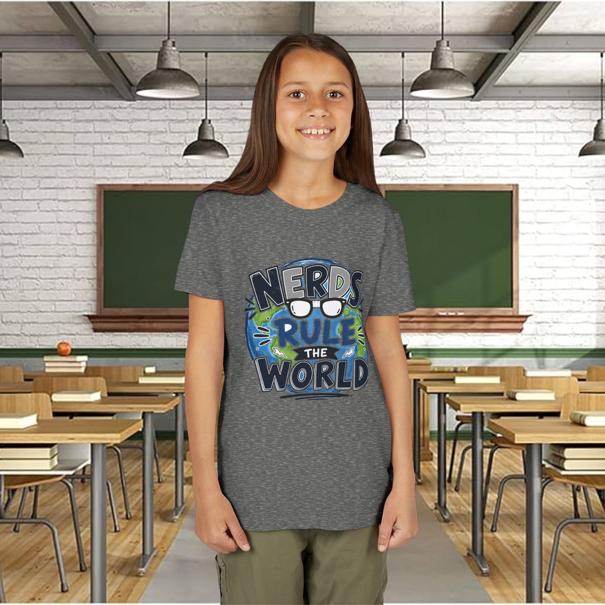 "Nerds Rule the World" Graphic Youth Girls Tee Shirt