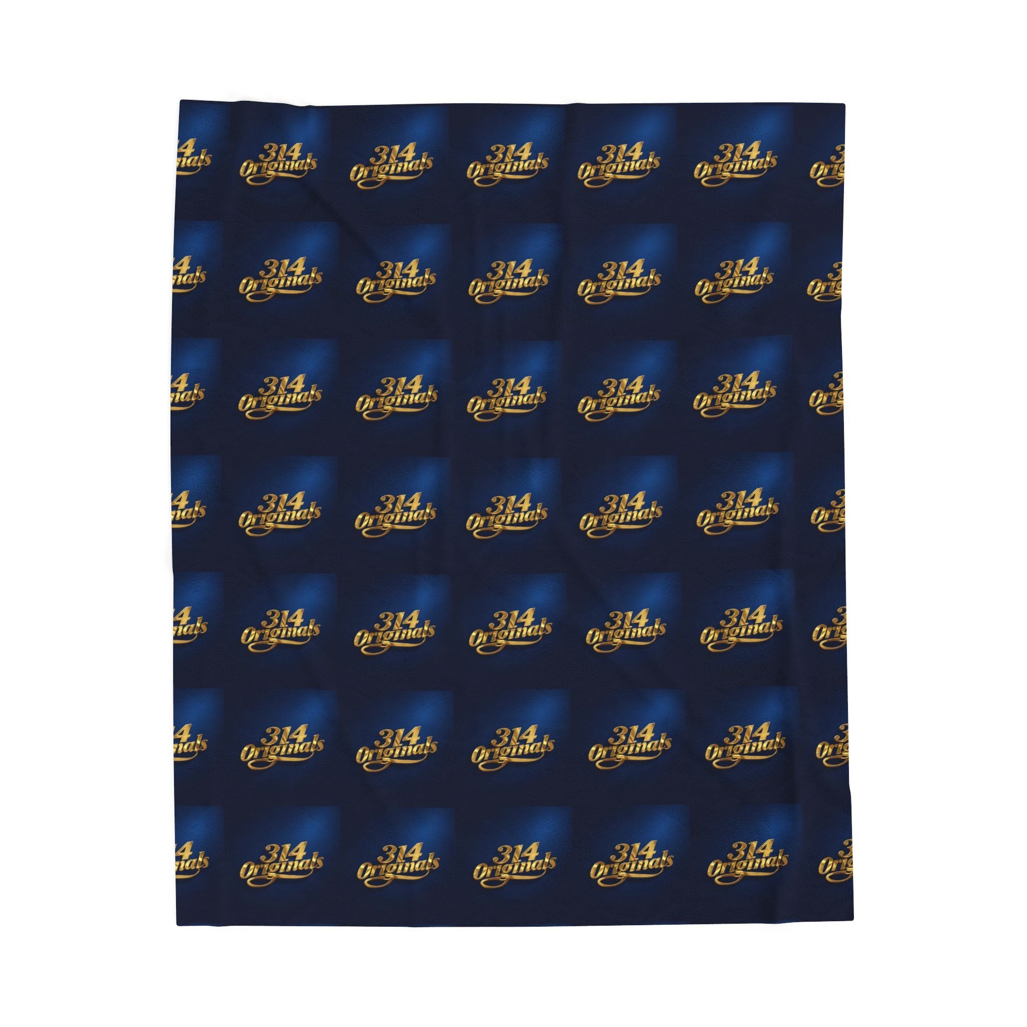 "314 Originals" Velveteen Plush Blanket – Navy Gold Repeating Logo Throw - 314 Originals