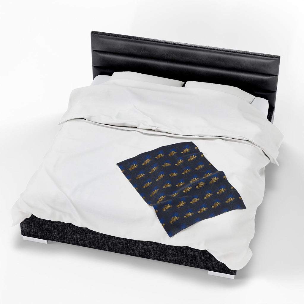 "314 Originals" Velveteen Plush Blanket – Navy Gold Repeating Logo Throw - 314 Originals