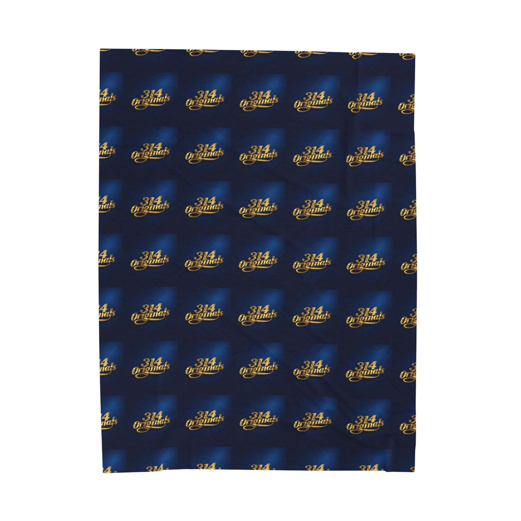 "314 Originals" Velveteen Plush Blanket – Navy Gold Repeating Logo Throw - 314 Originals