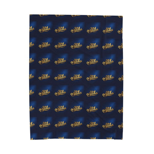 "314 Originals" Velveteen Plush Blanket – Navy Gold Repeating Logo Throw - 314 Originals