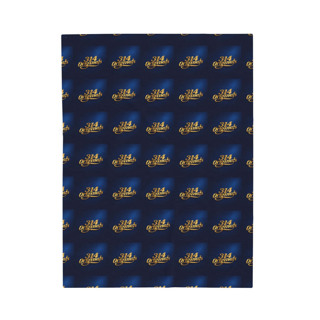 "314 Originals" Velveteen Plush Blanket – Navy Gold Repeating Logo Throw - 314 Originals