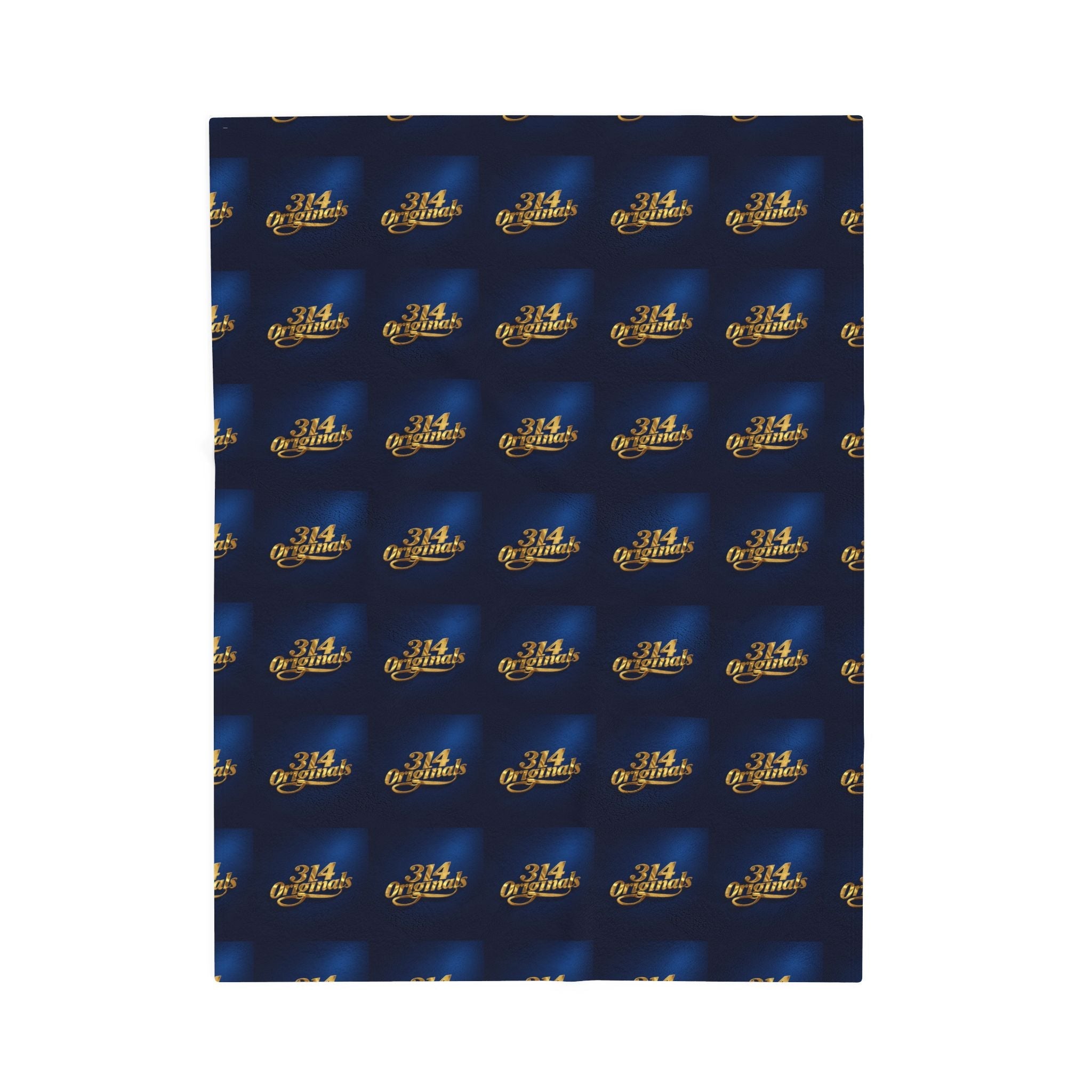 "314 Originals" Velveteen Plush Blanket – Navy Gold Repeating Logo Throw - 314 Originals