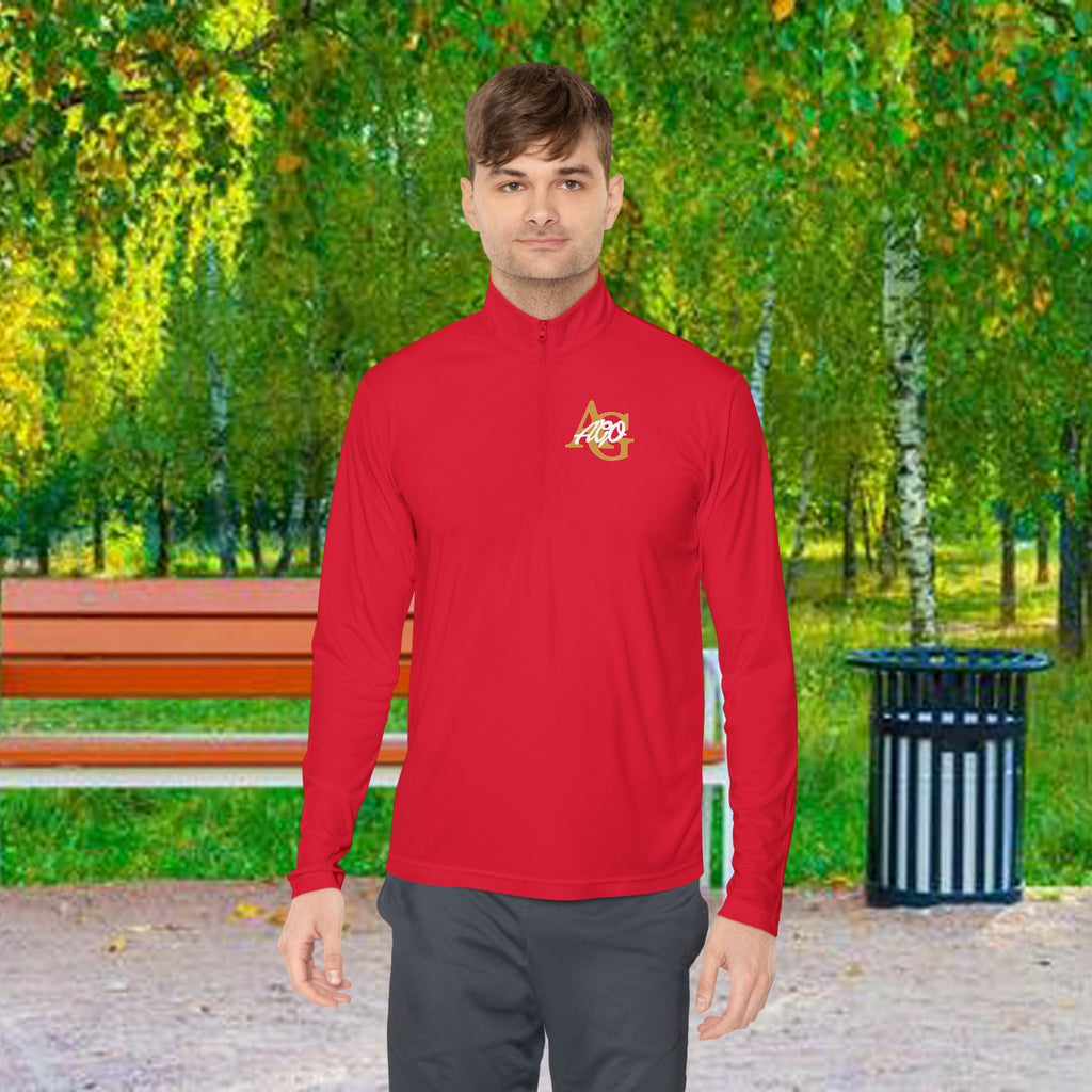 AGO Quarter-Zip Pullover — Small Gold & Black Chest Embroidery, Lightweight Casual Pullover - 314 Originals