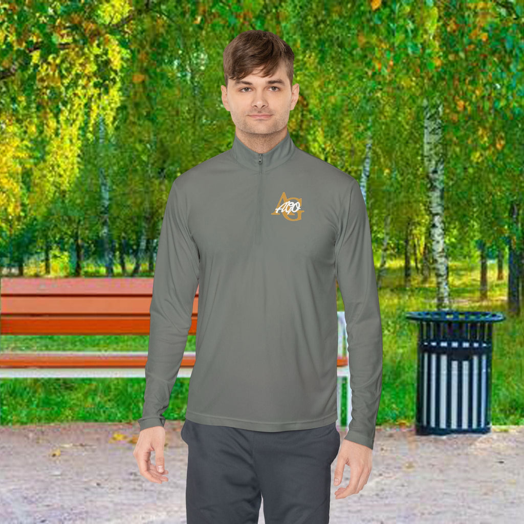 AGO Quarter-Zip Pullover — Small Gold & Black Chest Embroidery, Lightweight Casual Pullover - 314 Originals