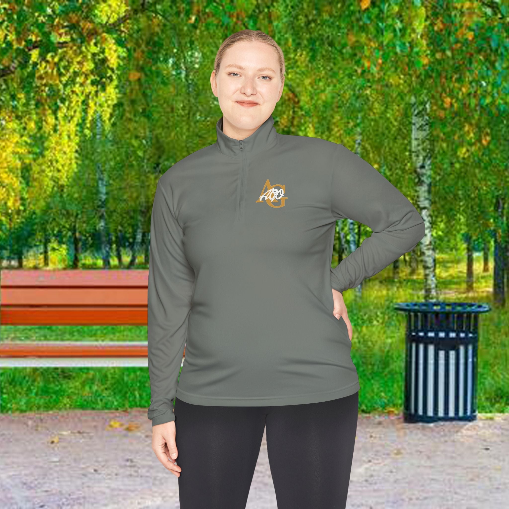 AGO Quarter-Zip Pullover — Small Gold & Black Chest Embroidery, Lightweight Casual Pullover - 314 Originals