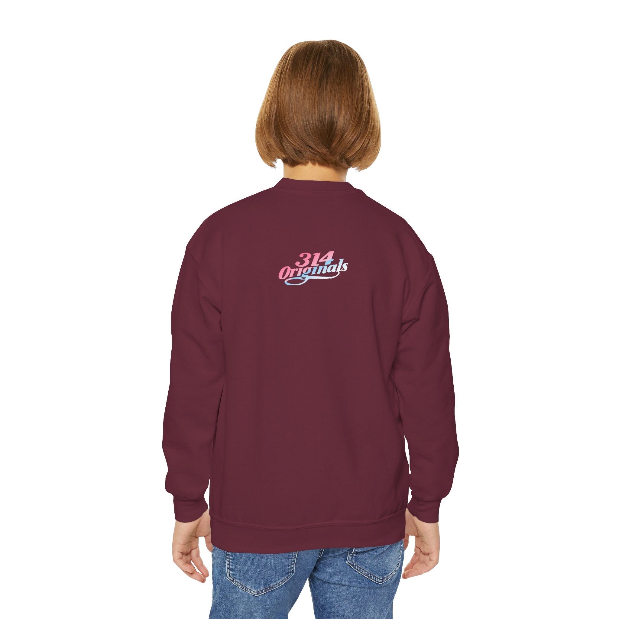 Baby Girl Youth Sweatshirt — Pink & Blue Script Crewneck - 314 Originals