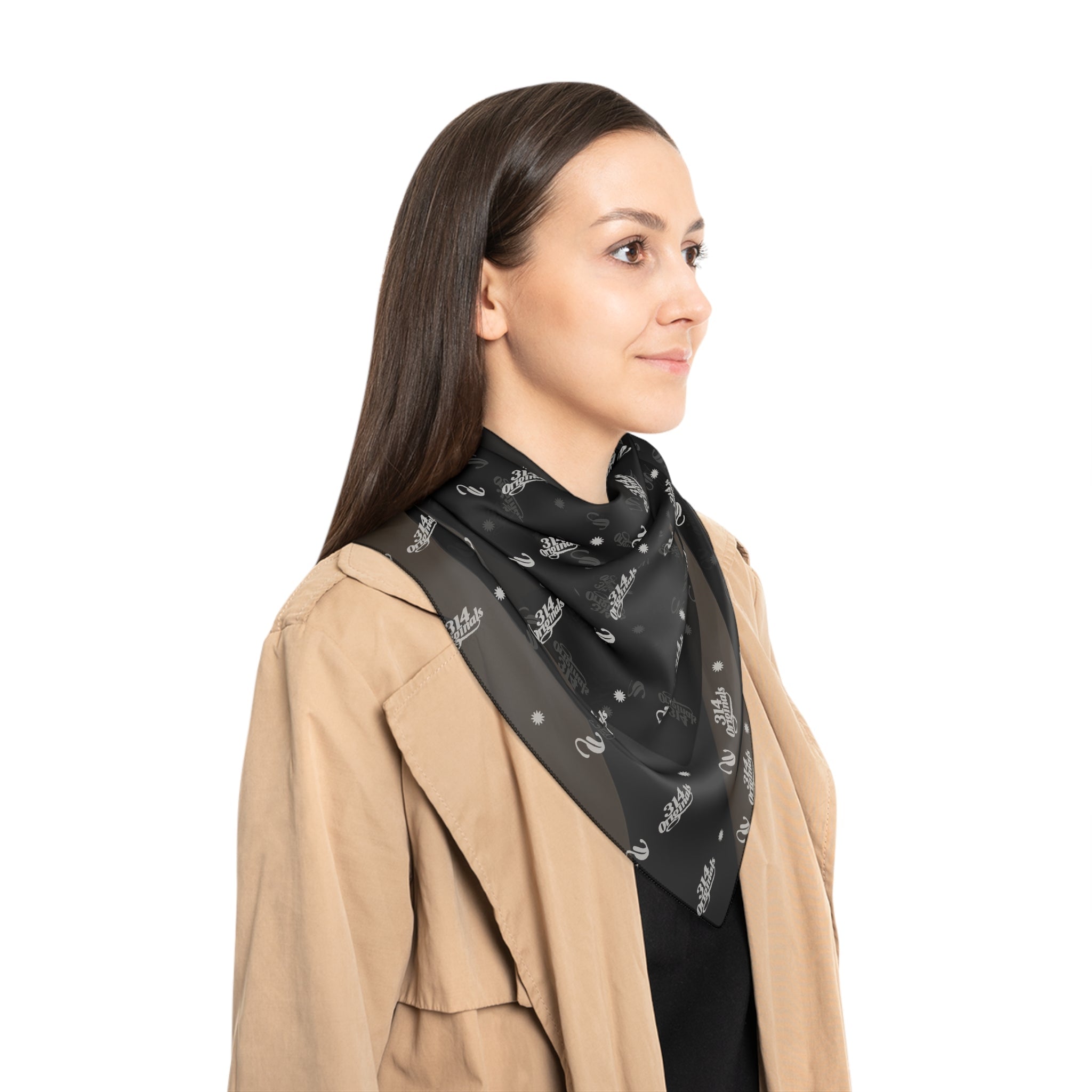 Black and Silver Logo Scarf — Script Pattern Polyester Scarf - 314 Originals
