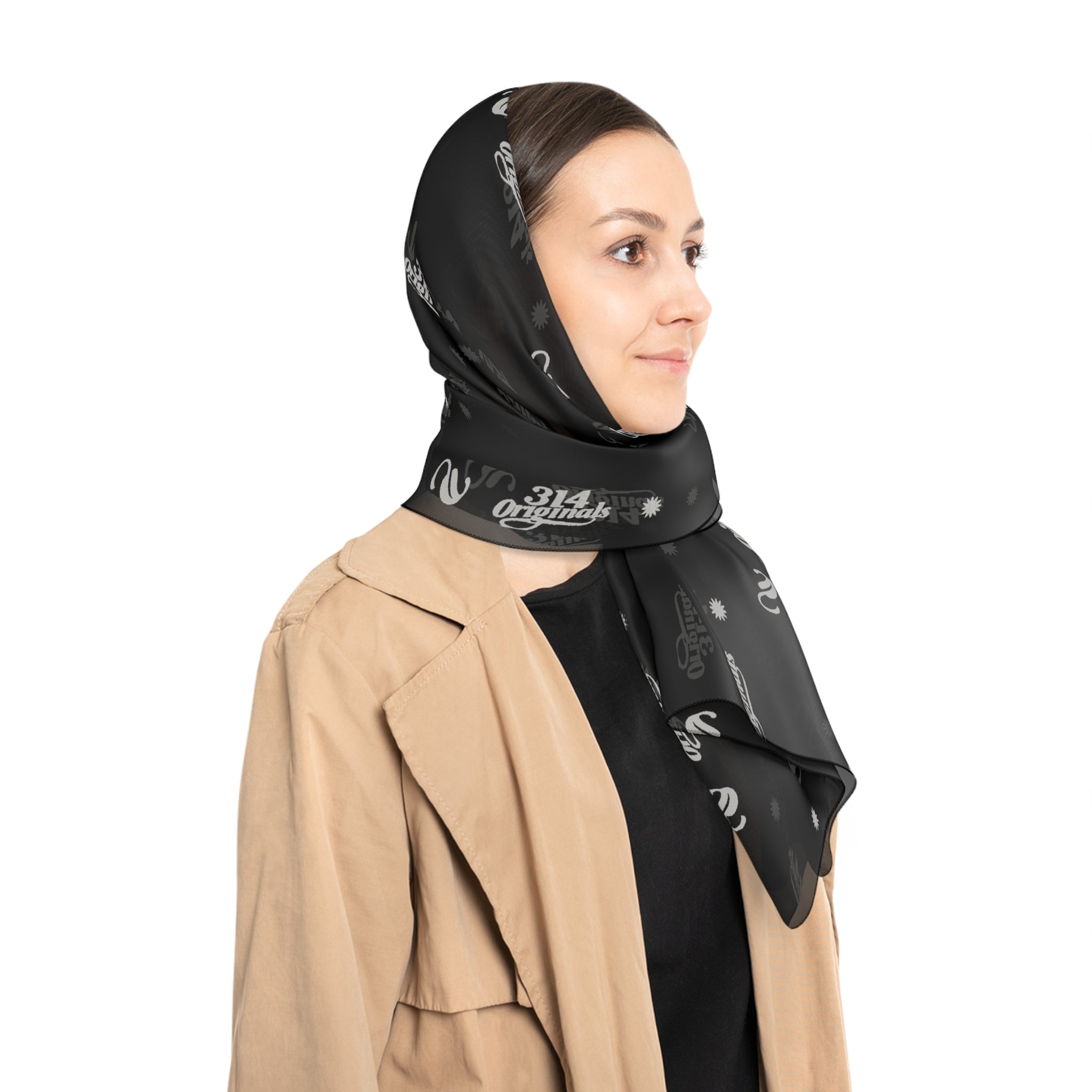 Black and Silver Logo Scarf — Script Pattern Polyester Scarf - 314 Originals