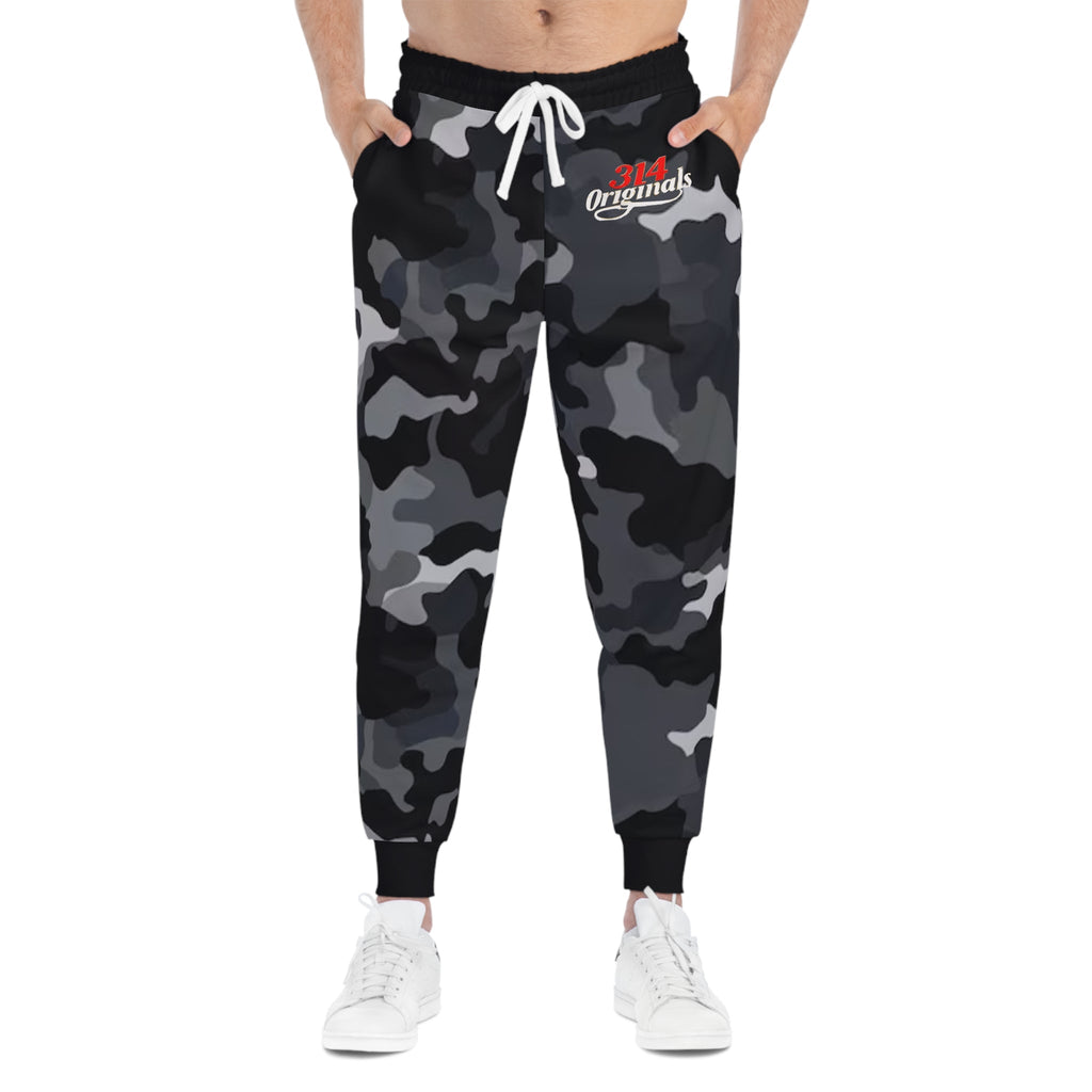 Black Camo 314 Originals Athletic Joggers – Retro Script Logo Sweatpants - 314 Originals