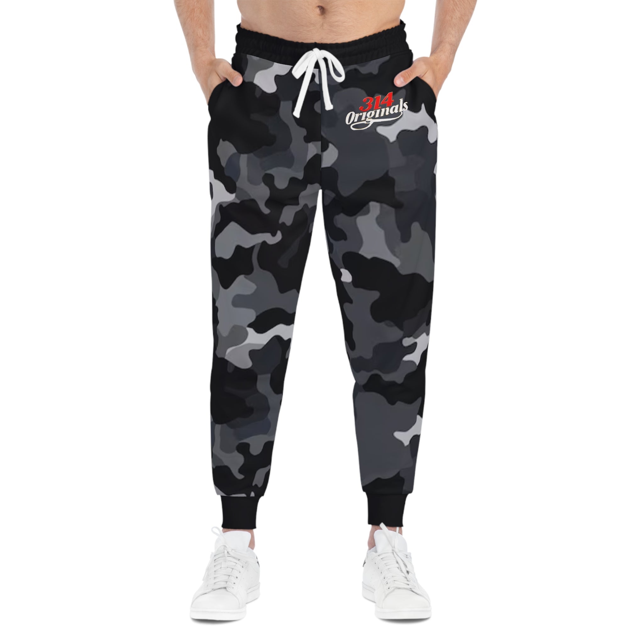 Black Camo 314 Originals Athletic Joggers – Retro Script Logo Sweatpants - 314 Originals