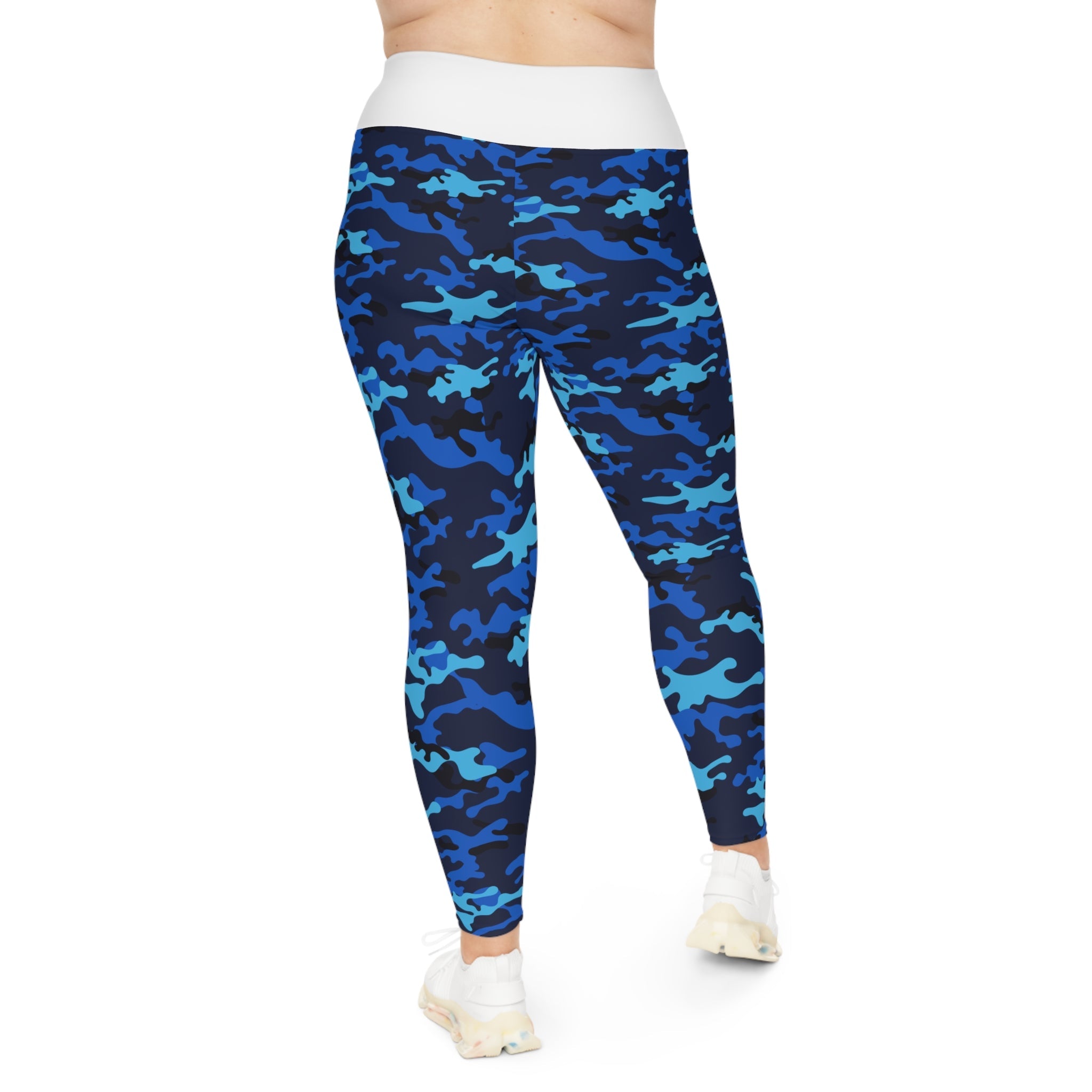 Blue Camo Plus Size Leggings — Subtle Side Script Graphic, Comfortable Everyday Activewear - 314 Originals