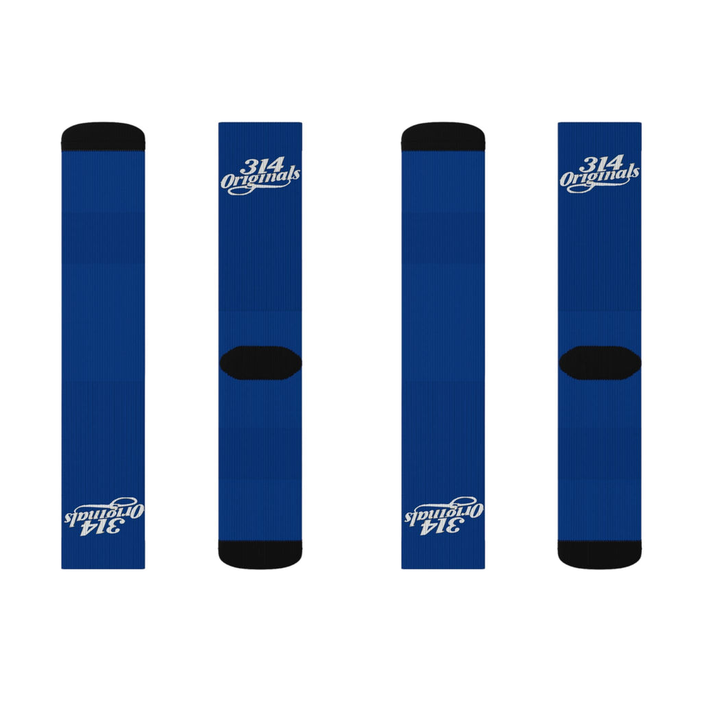 Blue Sublimation Socks with '314 Originals' Script — Athletic Crew Socks - 314 Originals
