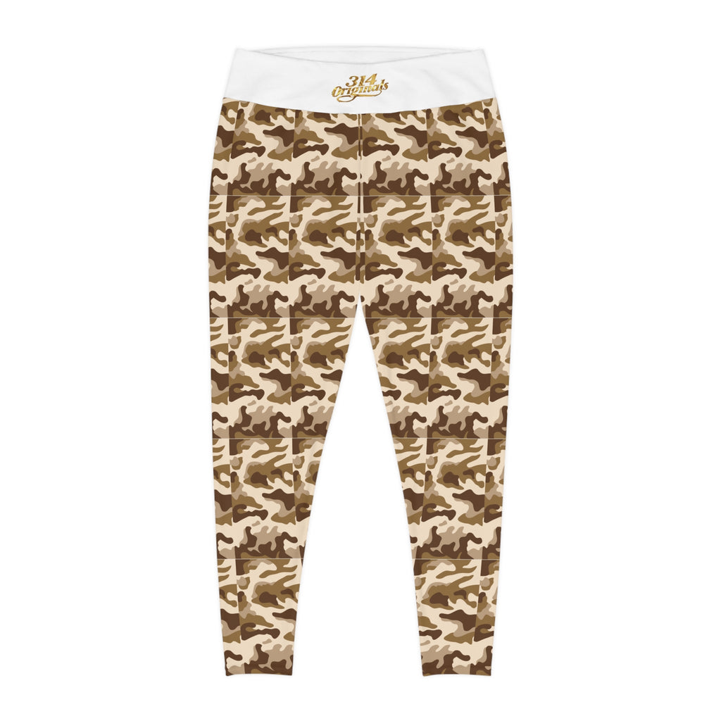 Brown Camo Plus Size Leggings — Subtle Side Script Graphic, Comfortable Everyday Activewear - 314 Originals
