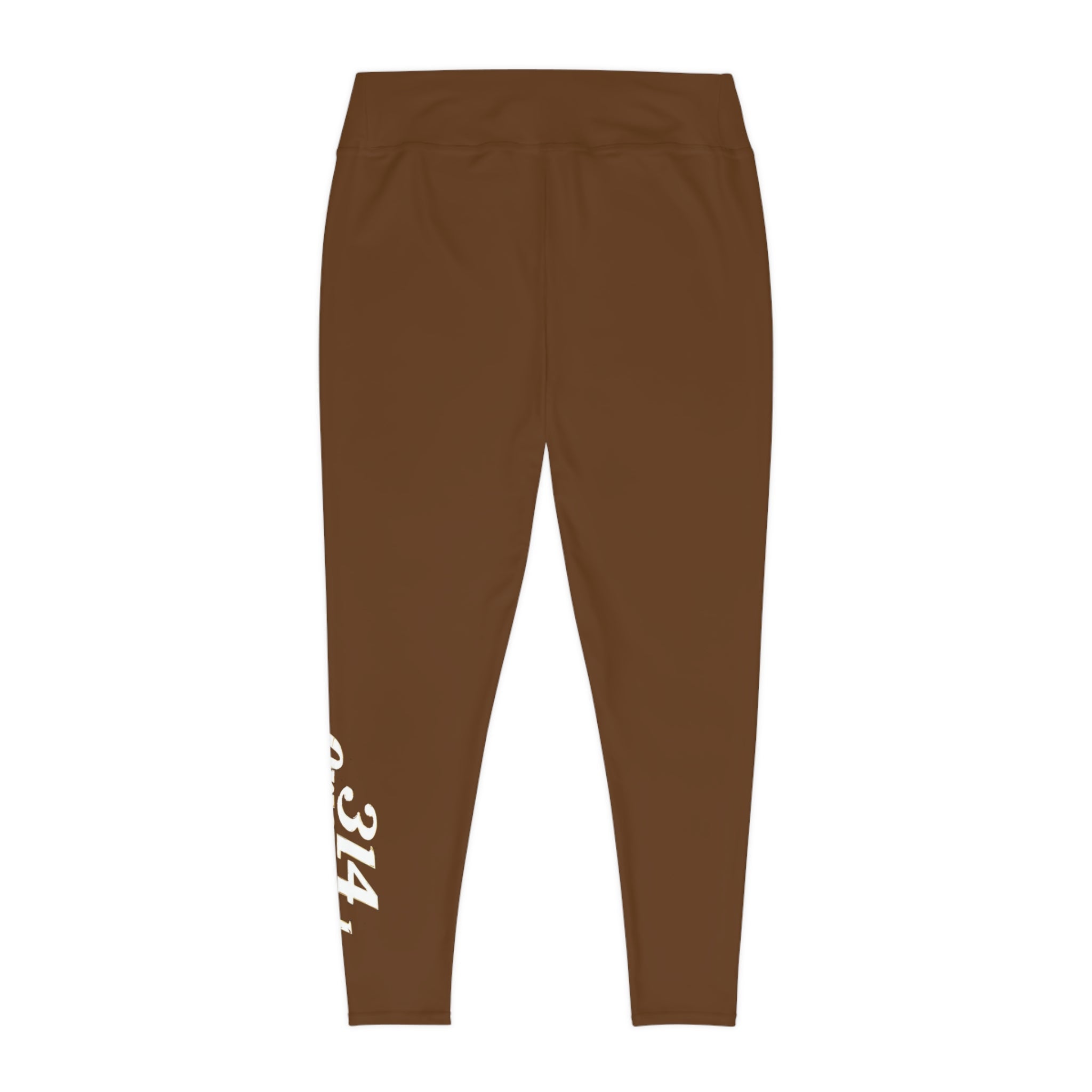 Brown Plus Size Leggings — Subtle Side Script Graphic, Comfortable Everyday Activewear - 314 Originals