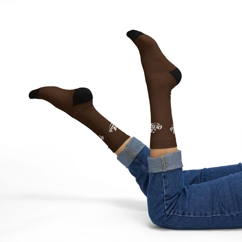 Brown Sublimation Socks with '314 Originals' Script — Athletic Crew Socks - 314 Originals