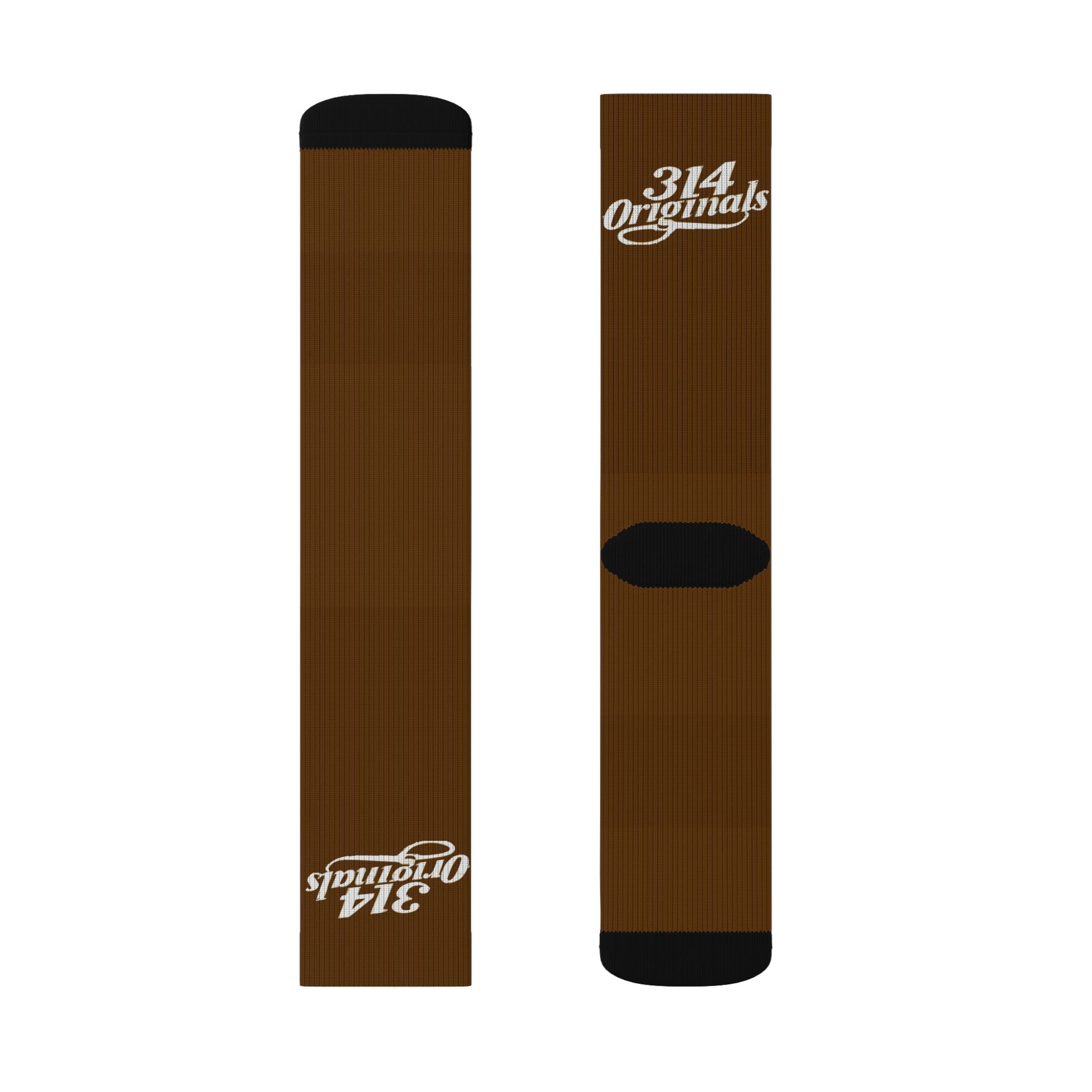 Brown Sublimation Socks with '314 Originals' Script — Athletic Crew Socks - 314 Originals