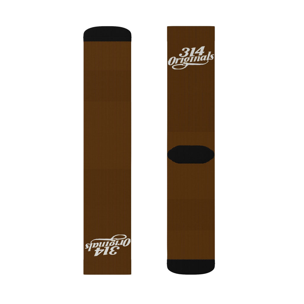 Brown Sublimation Socks with '314 Originals' Script — Athletic Crew Socks - 314 Originals