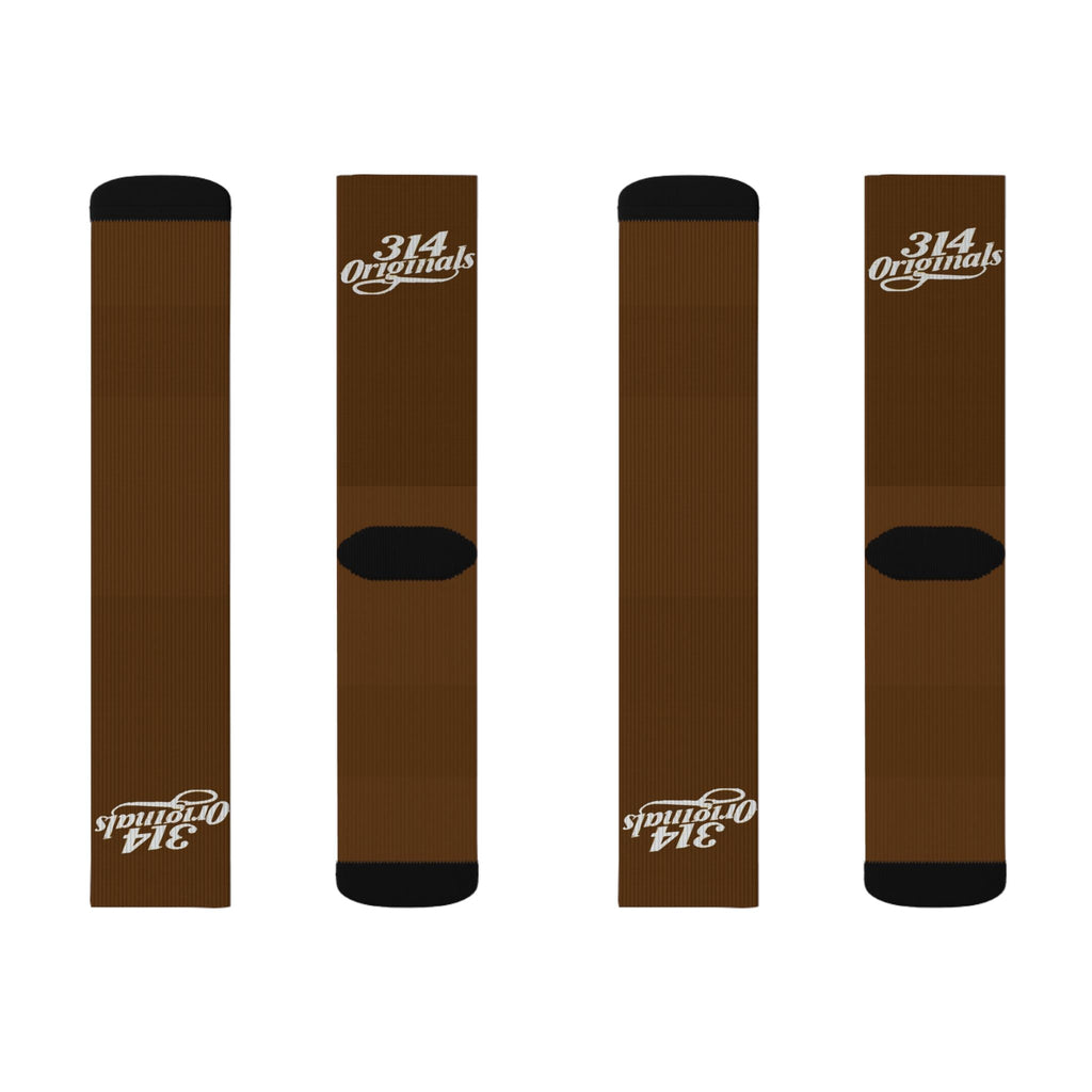 Brown Sublimation Socks with '314 Originals' Script — Athletic Crew Socks - 314 Originals