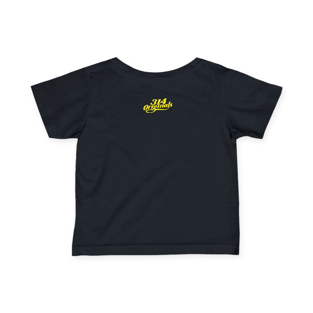 "Caution: Cuteness Overload" — Baby T‑Shirt (Yellow Warning Sign) - 314 Originals
