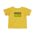 "Caution: Cuteness Overload" — Baby T‑Shirt (Yellow Warning Sign) - 314 Originals