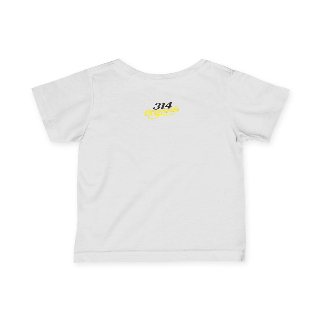 "Caution: Cuteness Overload" — Baby T‑Shirt (Yellow Warning Sign) - 314 Originals