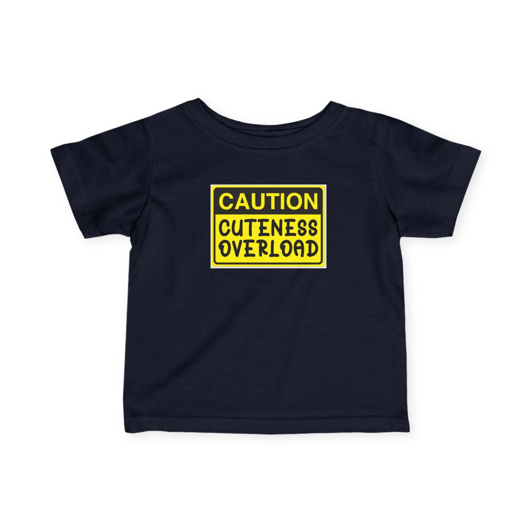 "Caution: Cuteness Overload" — Baby T‑Shirt (Yellow Warning Sign) - 314 Originals