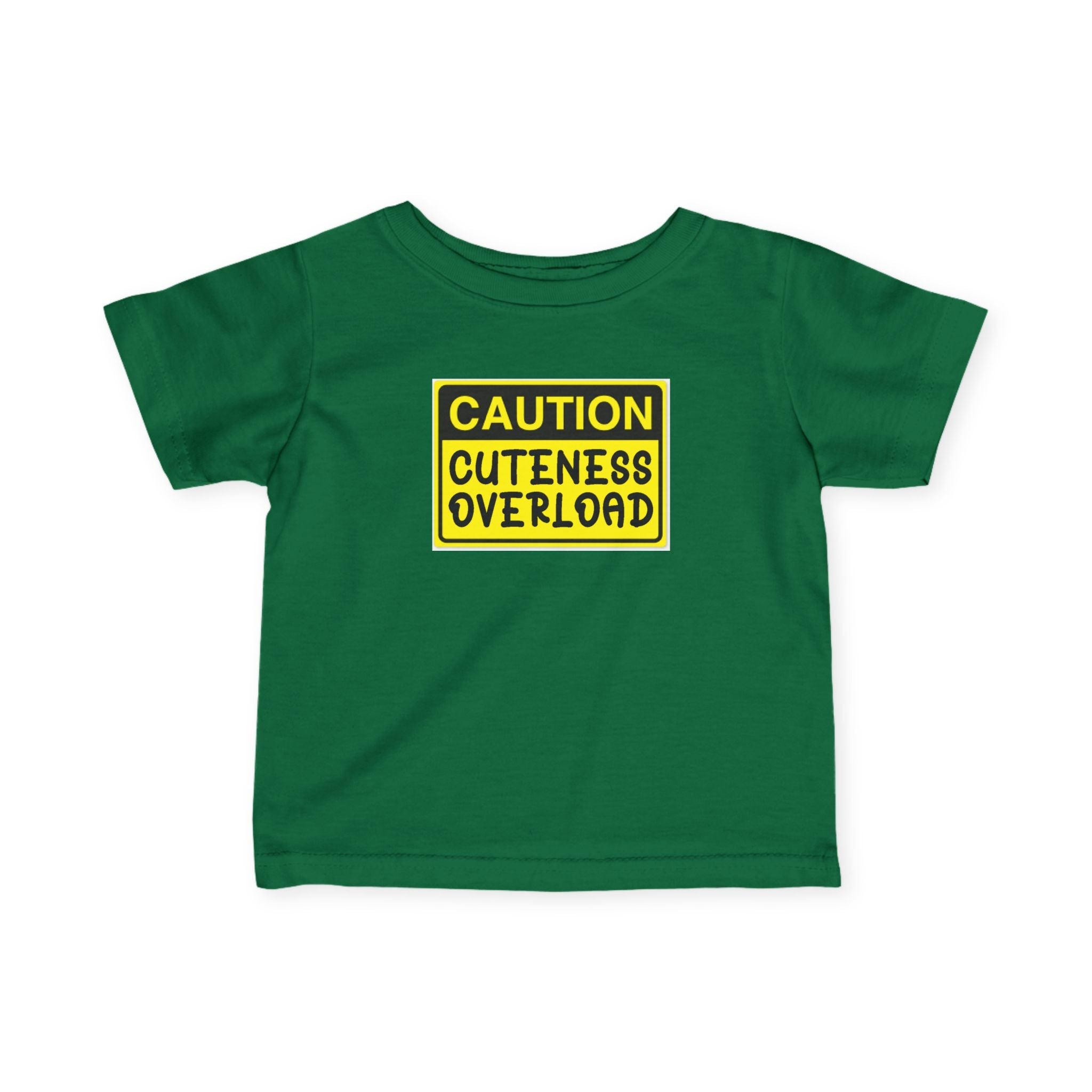 "Caution: Cuteness Overload" — Baby T‑Shirt (Yellow Warning Sign) - 314 Originals