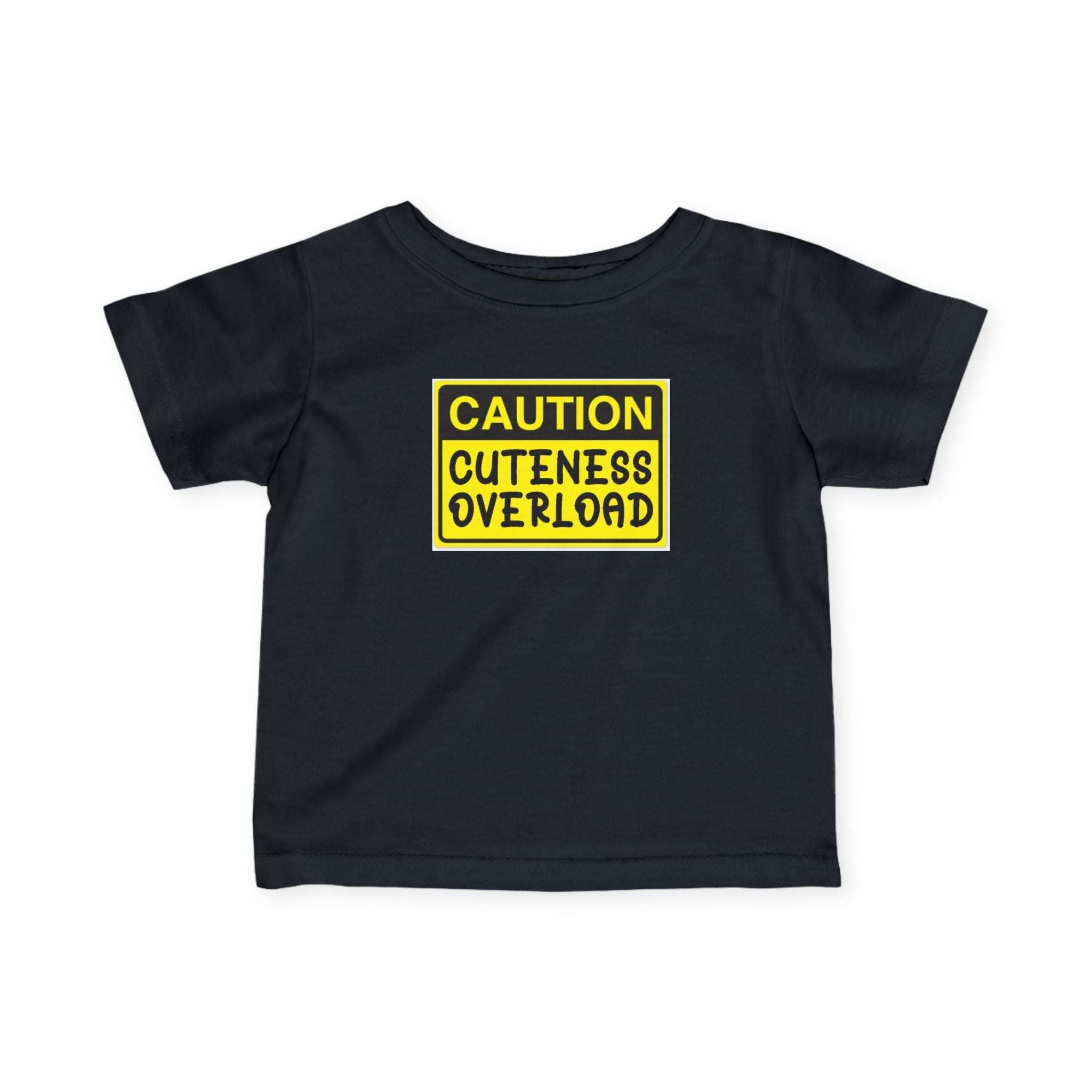 "Caution: Cuteness Overload" — Baby T‑Shirt (Yellow Warning Sign) - 314 Originals
