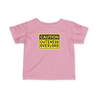 "Caution: Cuteness Overload" — Baby T‑Shirt (Yellow Warning Sign) - 314 Originals