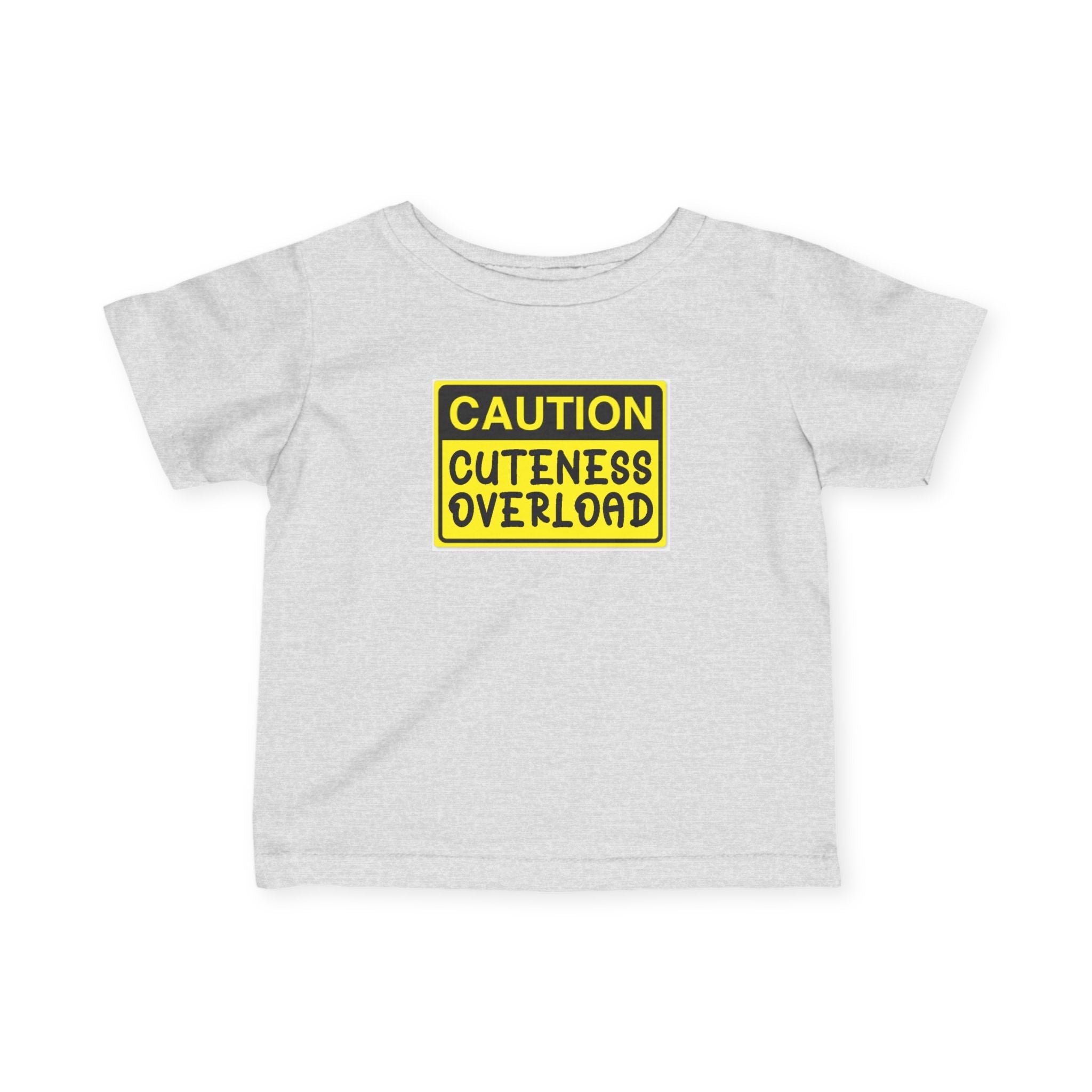 "Caution: Cuteness Overload" — Baby T‑Shirt (Yellow Warning Sign) - 314 Originals
