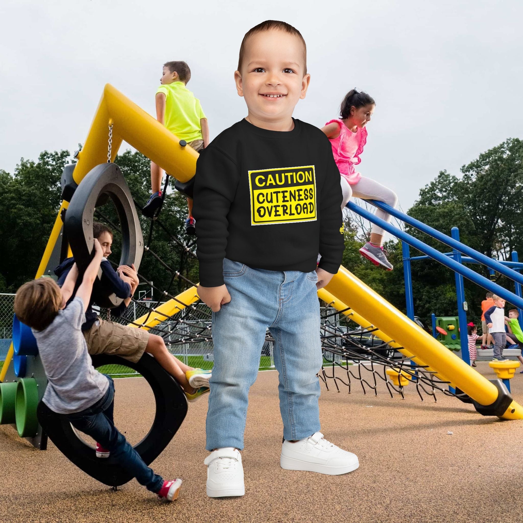 "Caution: Cuteness Overload" Kids Crewneck Toddler Sweatshirt - 314 Originals