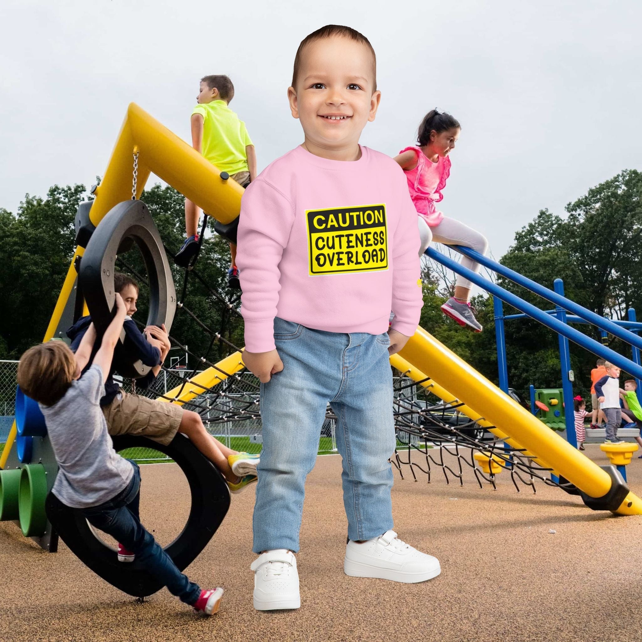 "Caution: Cuteness Overload" Kids Crewneck Toddler Sweatshirt - 314 Originals
