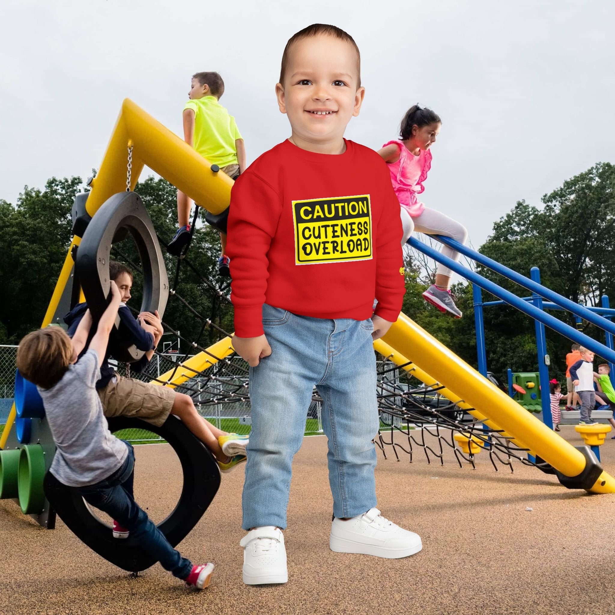 "Caution: Cuteness Overload" Kids Crewneck Toddler Sweatshirt - 314 Originals