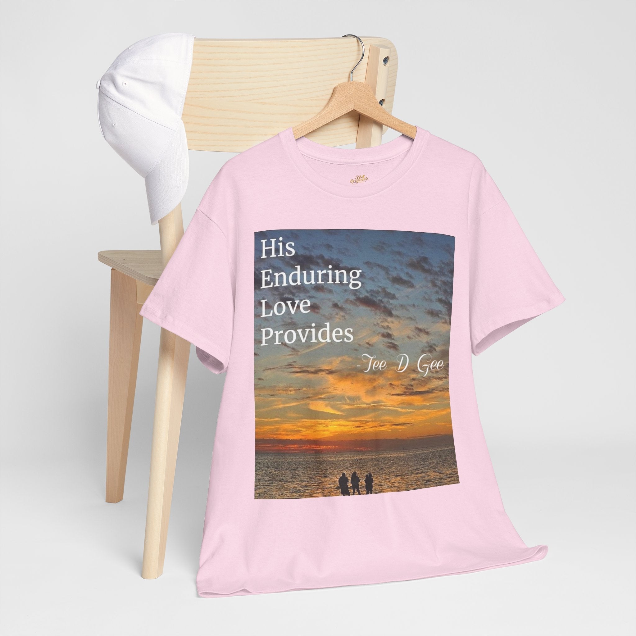 Christian Sunset T‑Shirt – "His Enduring Love Provides" Inspirational Gospel Tee - 314 Originals