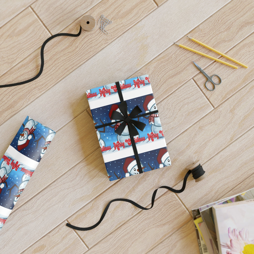 Christmas Snowman Wrapping Paper Roll — Holiday Gift Wrap with 'Merry Christmas' Design - 314 Originals