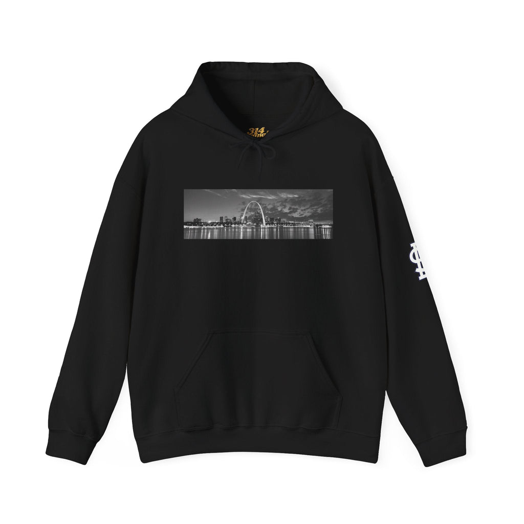 City Skyline Hoodie — Black & White Waterfront Panorama Pullover - 314 Originals