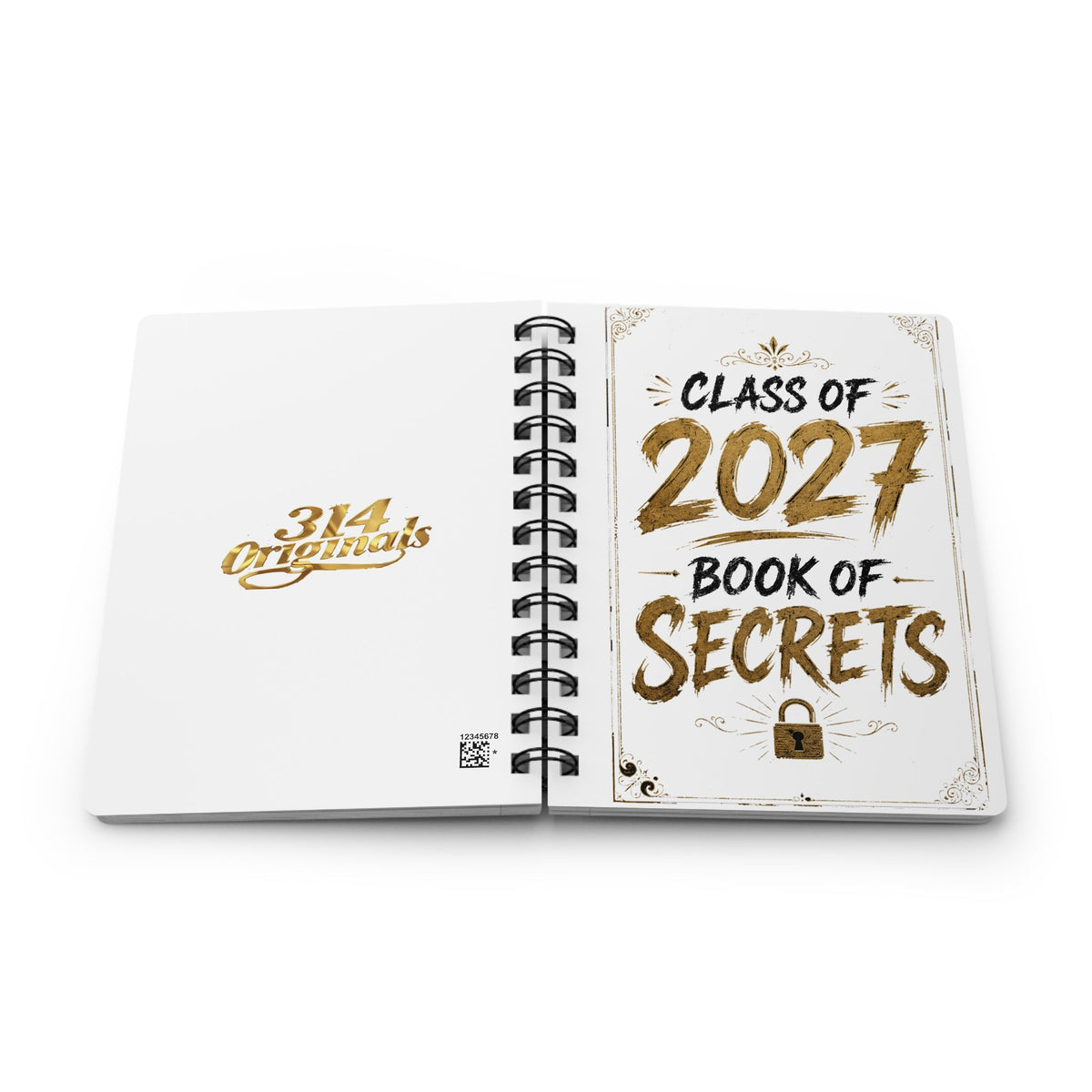 Class of 2027 Book of Secrets Spiral Journal - White - 314 Originals