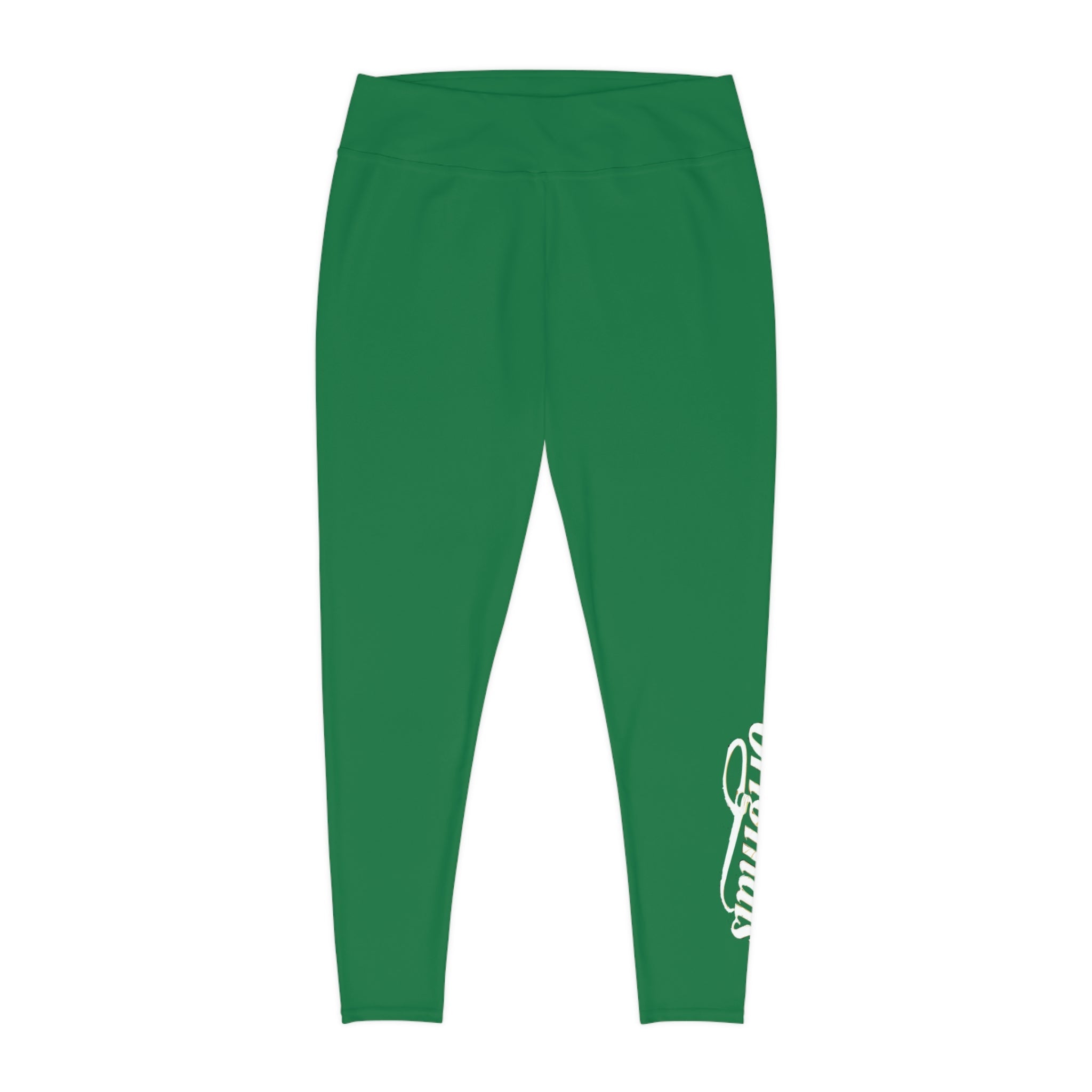Dark Green Plus Size Leggings — Subtle Side Script Graphic, Comfortable Everyday Activewear - 314 Originals