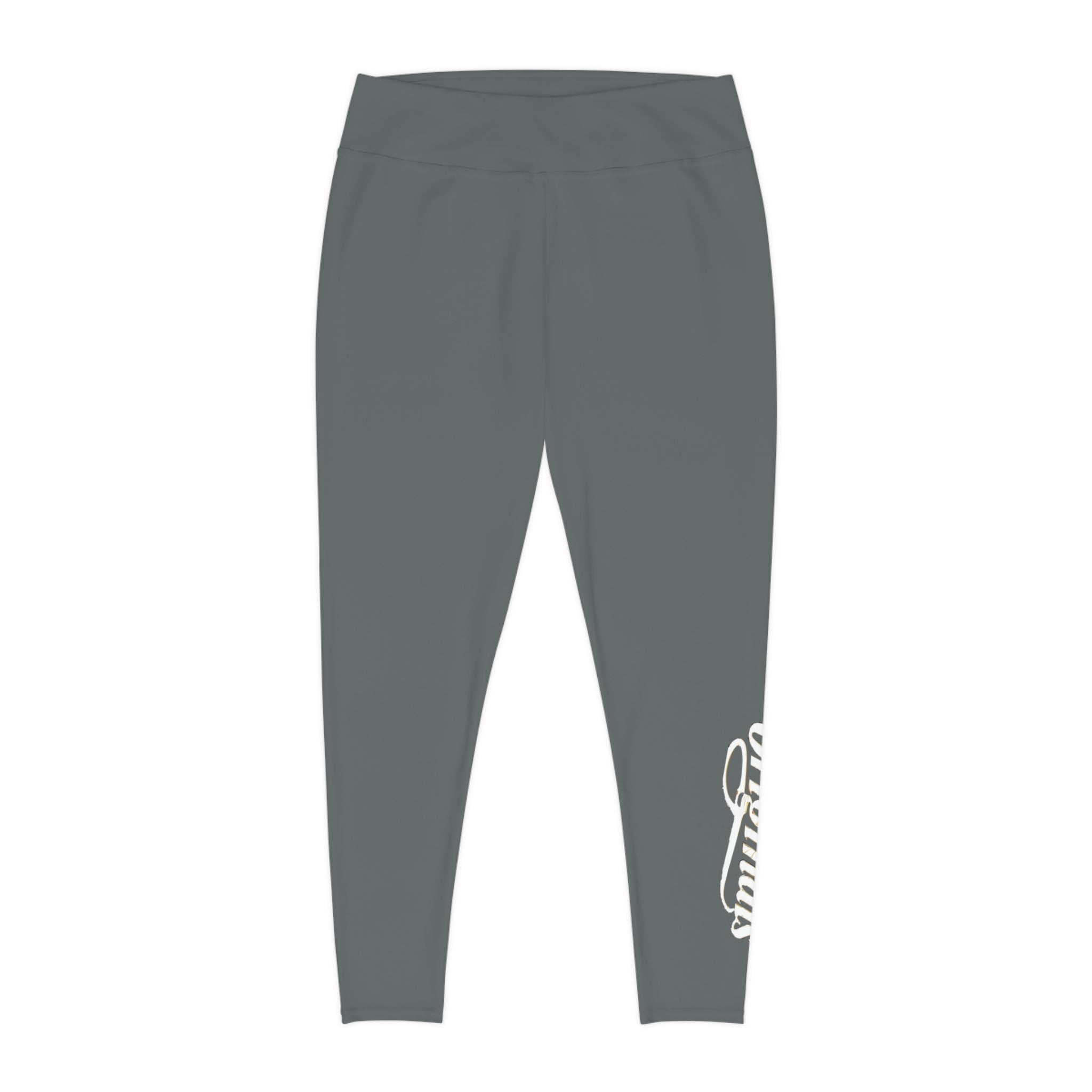 Dark Grey Plus Size Leggings — Subtle Side Script Graphic, Comfortable Everyday Activewear - 314 Originals