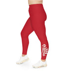 Dark Red Plus Size Leggings — Subtle Side Script Graphic, Comfortable Everyday Activewear - 314 Originals