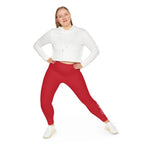 Dark Red Plus Size Leggings — Subtle Side Script Graphic, Comfortable Everyday Activewear - 314 Originals