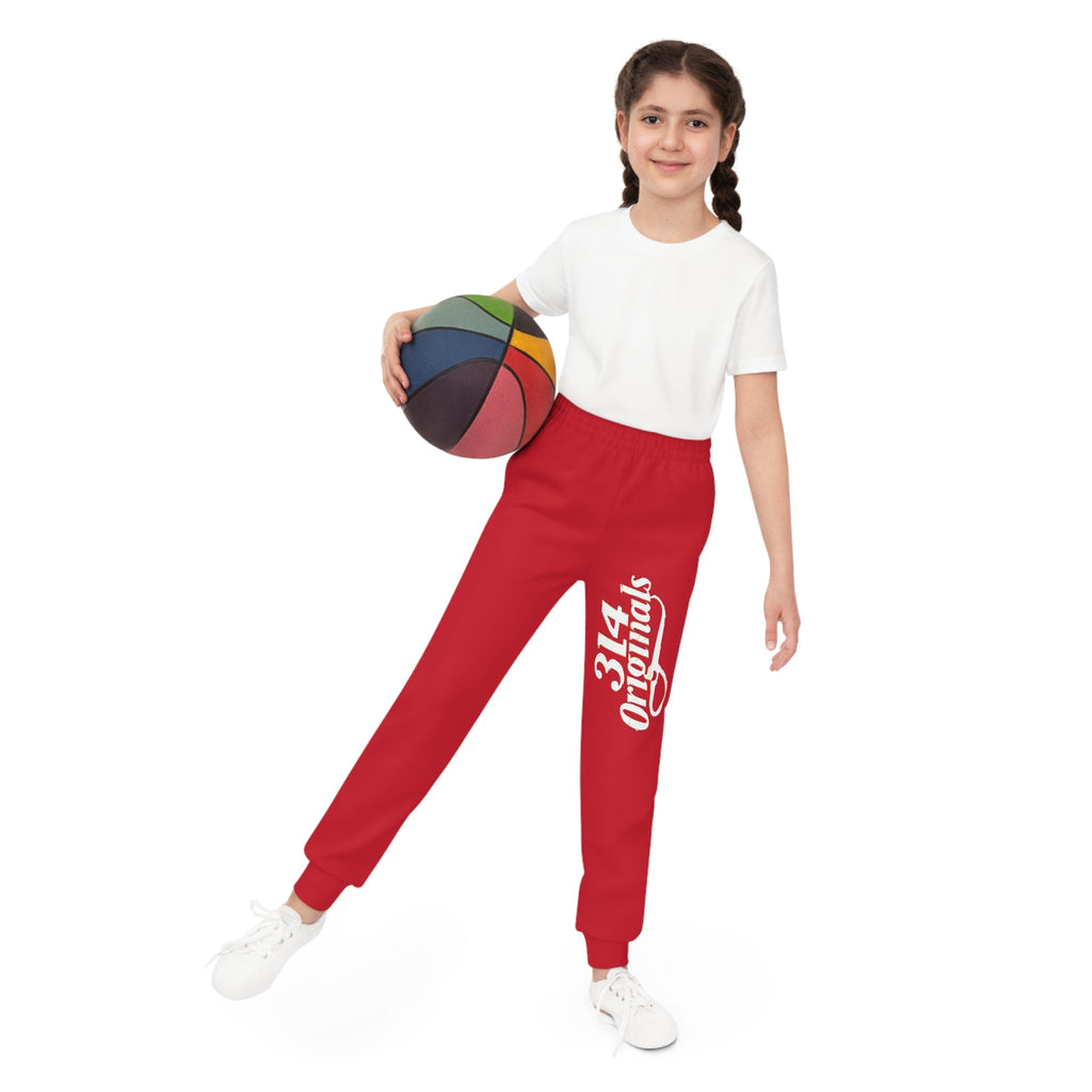 Dark Red Youth Joggers with 314 Originals Side Graphic — Kids Athletic Sweatpants - 314 Originals
