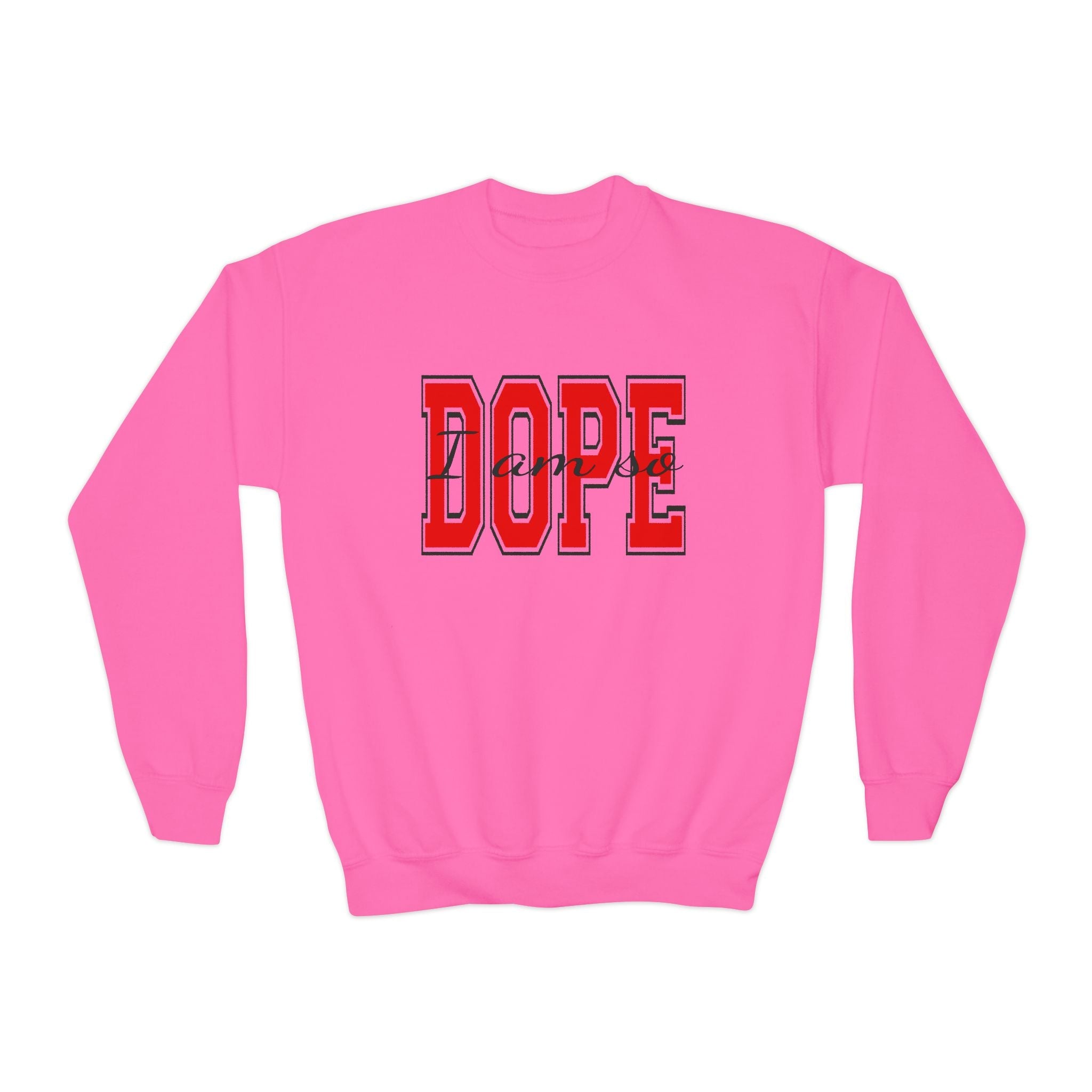 "DOPE" Red Varsity Graphic Youth Crewneck Sweatshirt - 314 Originals