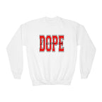 "DOPE" Red Varsity Graphic Youth Crewneck Sweatshirt - 314 Originals
