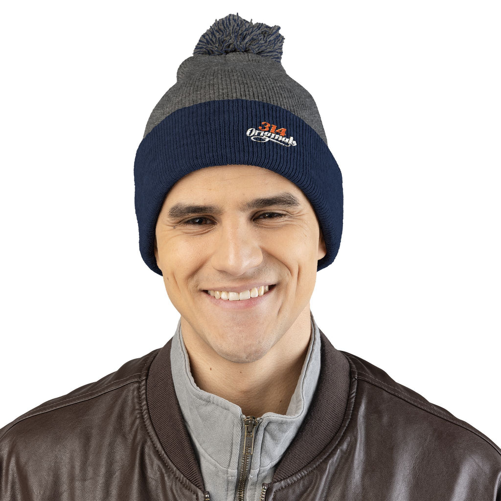 Embroidered Pom-Pom Knit Beanie – Cozy Winter Hat with Small Script Logo - 314 Originals