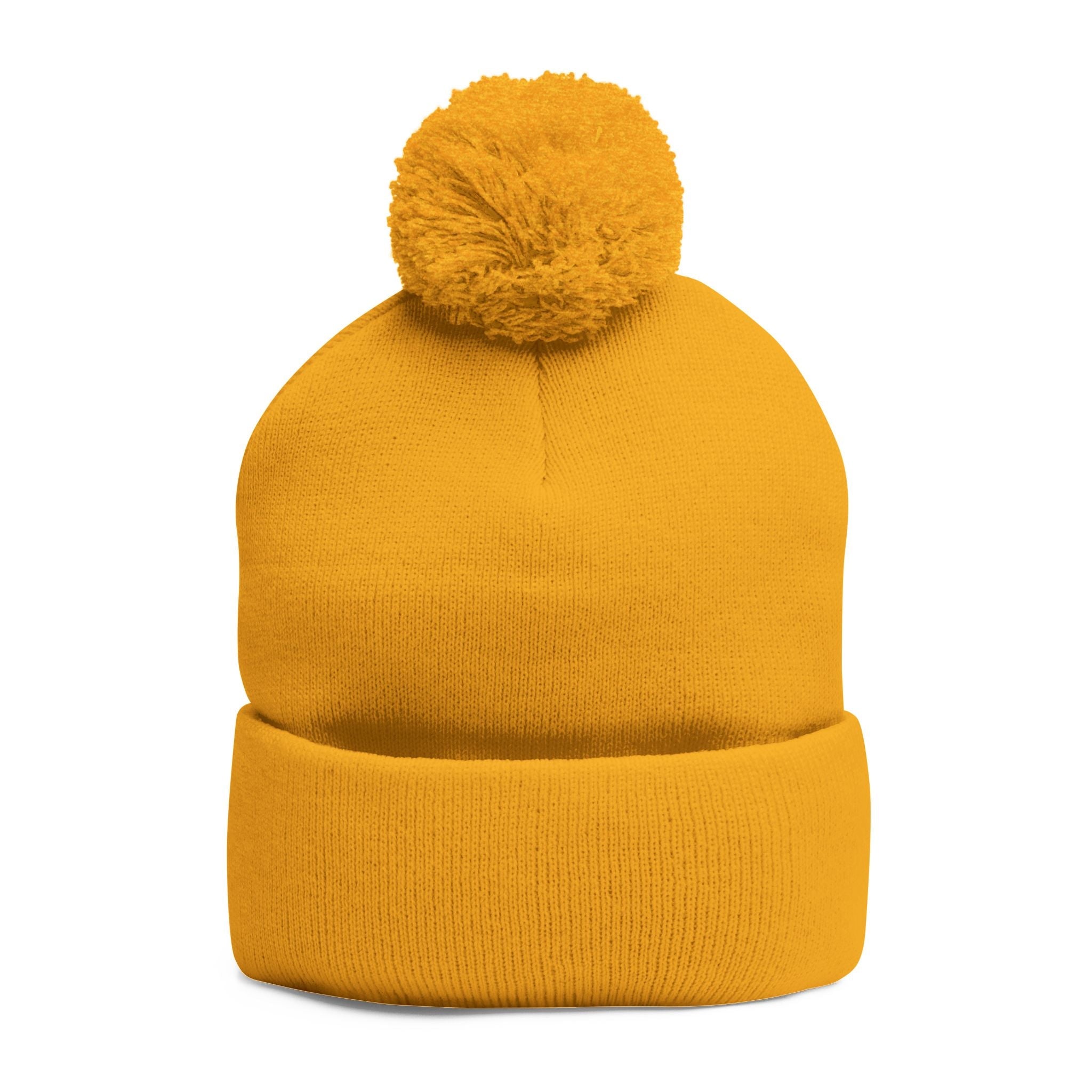Embroidered Pom-Pom Knit Beanie – Cozy Winter Hat with Small Script Logo - 314 Originals