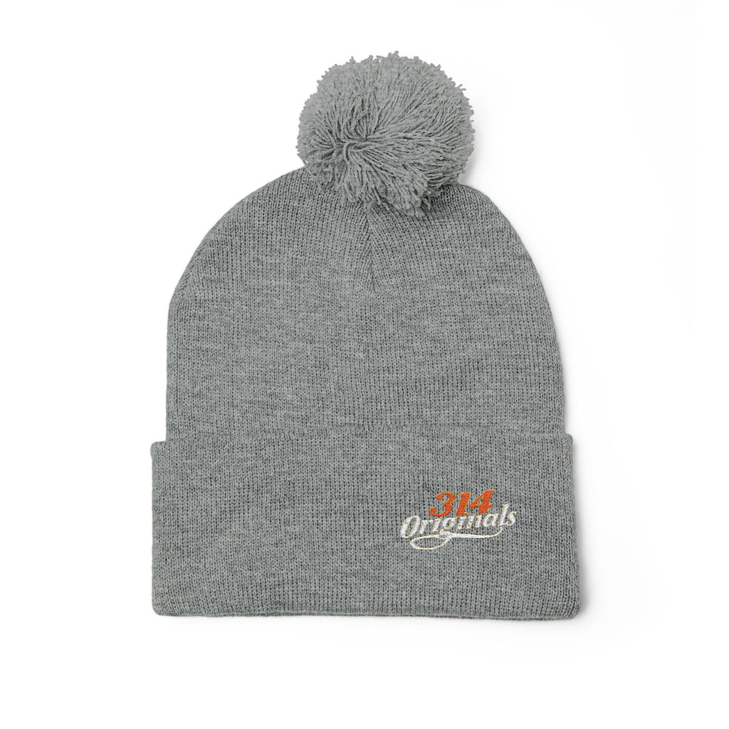 Embroidered Pom-Pom Knit Beanie – Cozy Winter Hat with Small Script Logo - 314 Originals